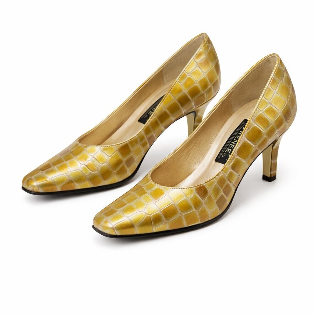J. RENEE Gold Patent Leather Pumps Heel Shoes 6.5M